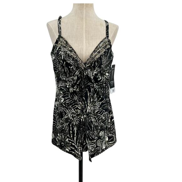 Miraclesuit Love Knot Tankini Top in Zahara Print Black Size US 16 - Picture 2 of 14